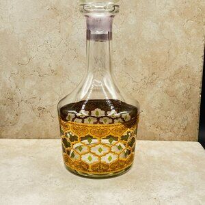 Vintage MCM 1960s CULVER VALENCIA 10" Glass Decanter 22k Gold Band & Stopper